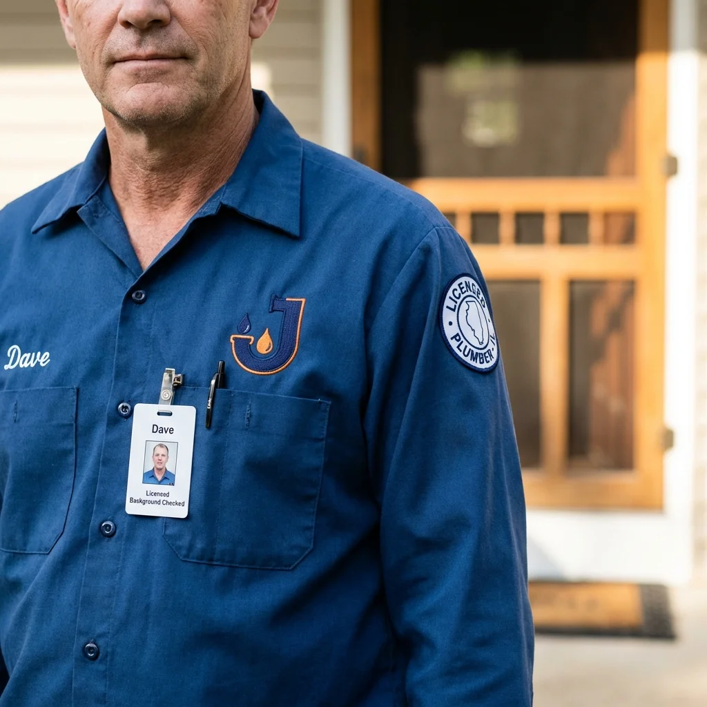 Licensed plumber showing ID badge in Baldwin, NY