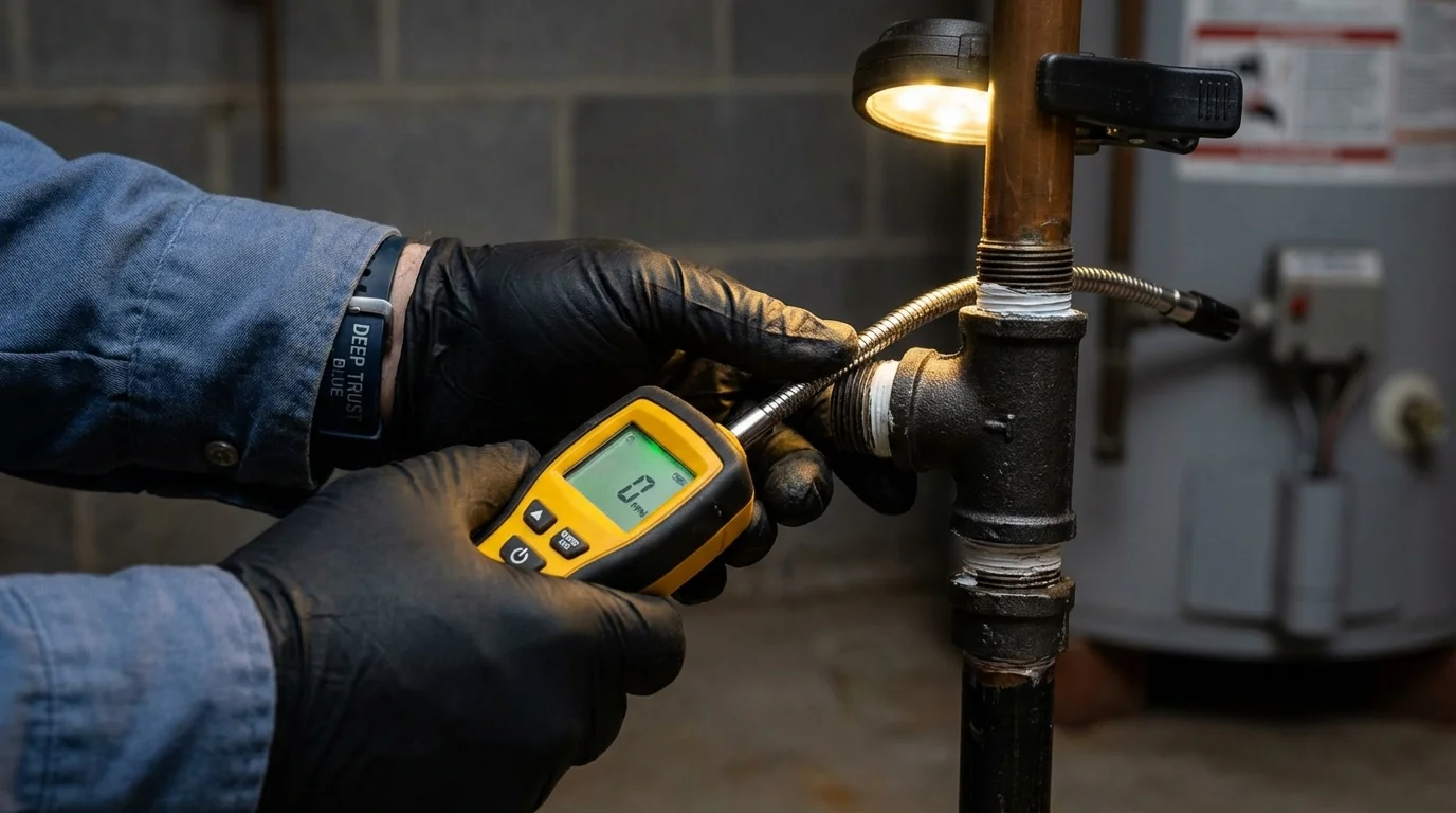 Gas leak detection with electronic sniffer by Johns Plumbing LLC in Baldwin