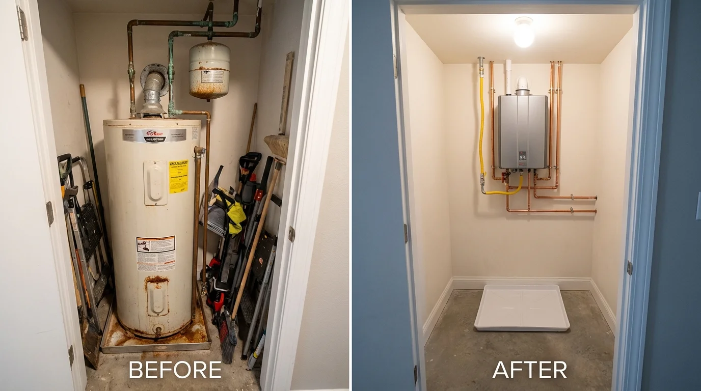 Tank water heater versus wall-mounted tankless unit comparison for Baldwin, NY homeowners