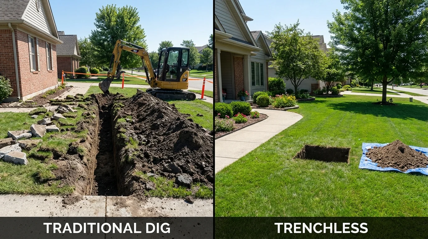 Trenchless sewer repair with minimal yard damage versus traditional excavation in Baldwin, NY